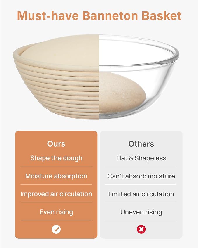 Kootek Banneton Bread Proofing Basket with Liner, 9 Inch Round Sourdough Bread Baking Supplies, Sourdough Starter Kit for Artisan Bread Making