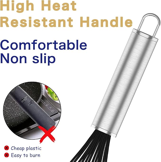 OYV Silicone Whisk,3 pack Professional whisks for cooking non scratch,Stainless Steel & Silicone wisk,plastic rubber whisk for nonstick cookware,small silicone whisk set,black