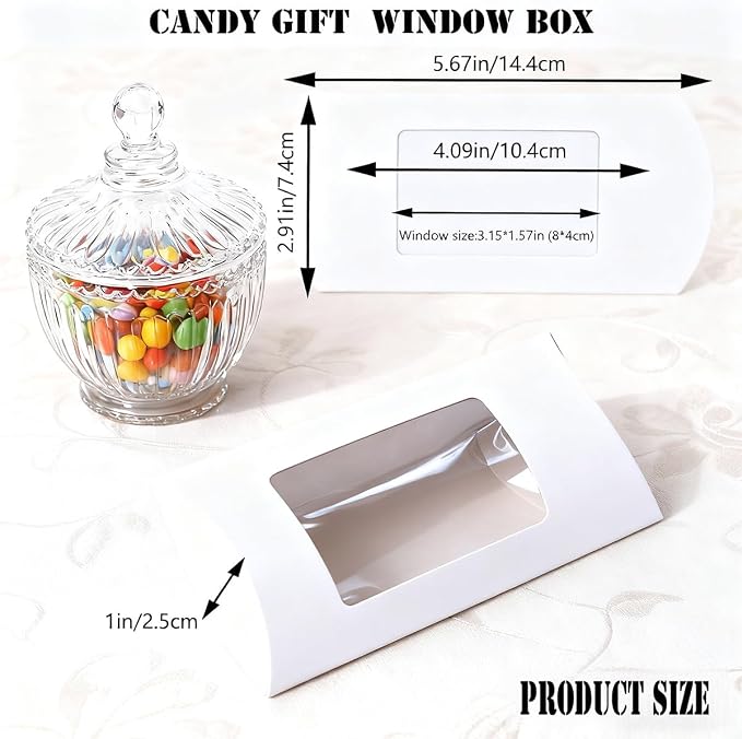 ZAJINJABD 50 Pcs Kraft Pillow Gift Boxes with Clear Windows, Sturdy Mini Folding Treat Boxes for Candy, Bakery, Chocolate, Jewelry, Wedding Party Favors