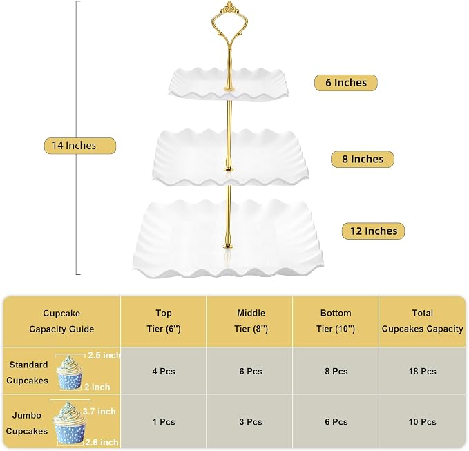 DAFURIET Plastic Dessert Cupcake Stand, 3 Tier Cup Cake Holder Tower for Tea Party/Birthday/Wedding, Tiered Serving Tray with Metal Rod, White
