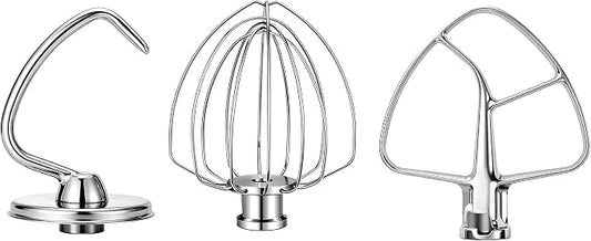 3Pcs Stainless Steel Accessories for KitchenAid 4.5-5 Qt Tilt-Head Stand Mixer, Heavy Duty K45 Whisk, Classic Flat Beater and Dough Hook Set for Artisan, Classic, KSM150, Dishwasher Safe