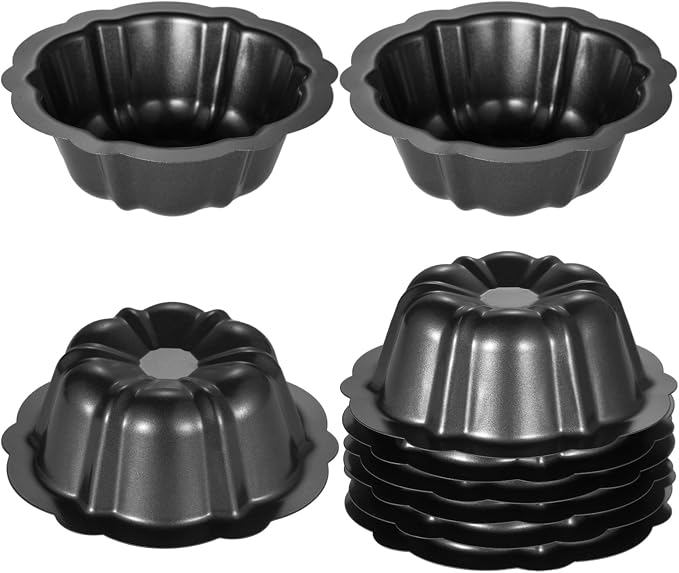 Homaisson Mini Fluted Tube Pan - 10 Pcs, 4.5Inch Carbon Steel Mini Cake Molds, Nonstick Reusable Oven Baking Mold for Cupcake, Bread, Bavarois, Brownie