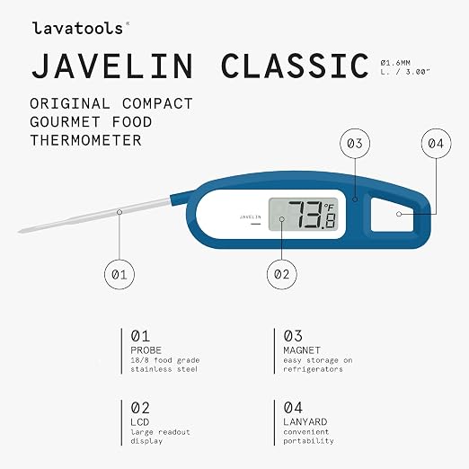 Lavatools Javelin® Digital Instant Read Meat Thermometer, Crimson | Ultra-Fast 3-Second, 2.75" Probe, Compact Foldable Design, IP65 Water Resistant, NSF Certified