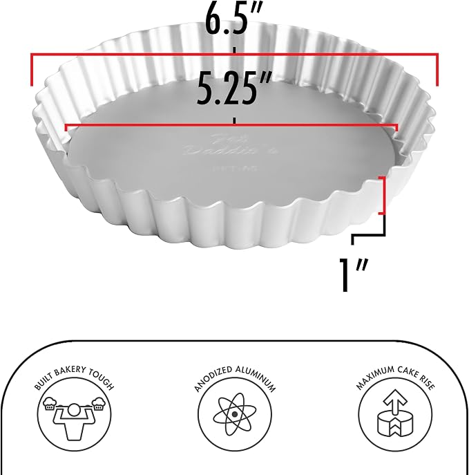Fat Daddio's PFT-65 Round Fluted Tart Pan, 6.5 x 1 Inch