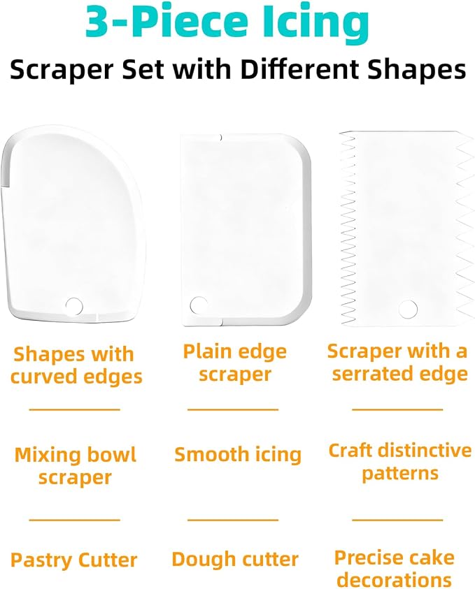Cake Decorating Kit Baking Supplies Cake Turntable with 2 Frosting Straight Angled Spatula 3 Icing Smoother Scrapers Baking Accessories Tools for Beginners and Pros, White