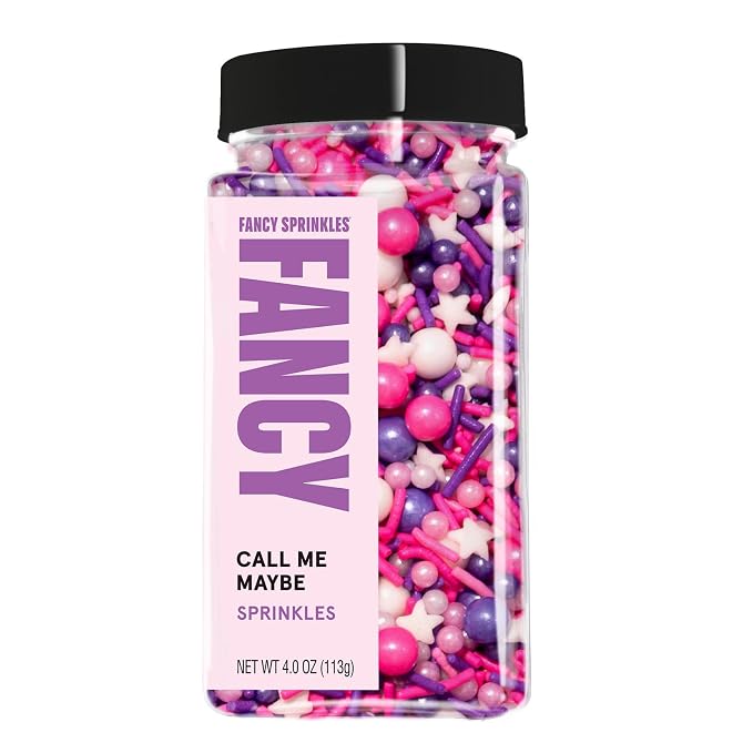 Fancy Sprinkles Call Me Maybe Sprinkle Mix | Pink, Purple & White Jimmies, Stars & Candy Pearls | Cake, Cupcake & Cookie Decorating | Birthday, Baby Shower, Valentine's | 1 Pack (0.5c)