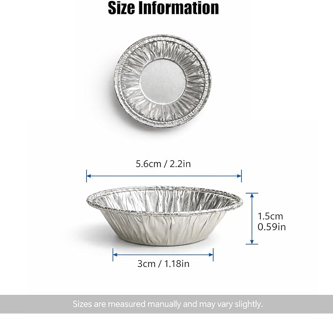 100 Pack Mini Tart Pans | 2.2" Small Disposable Aluminum Foil Tart Molds | Shallow Individual Baking Cups for Air Fryer & Oven | Tiny Pie Tins for Bite-Sized Egg Tarts, Dessert, Catering