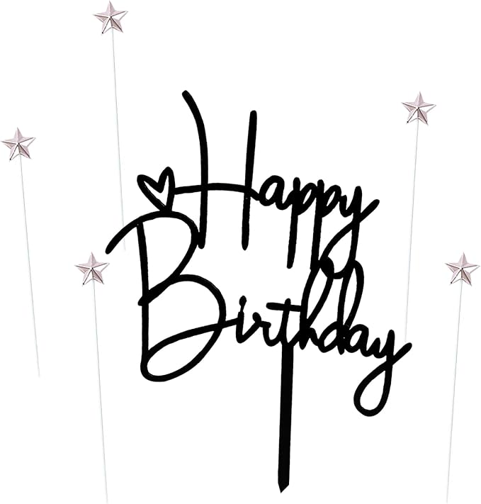 Happy Birthday Cake Topper Birthday Cake Decoration Party Cake Supplies (Silver stars black cake topper)