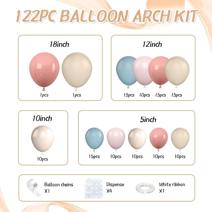 Gender Reveal Balloon Arch Kit,122Pcs Blush Pink Dusty Blue Sand White Peach Balloons for Gender Reveal Party Boho Wedding Bridal Engagement Baby Shower Anniversary Birthday Party Decorations