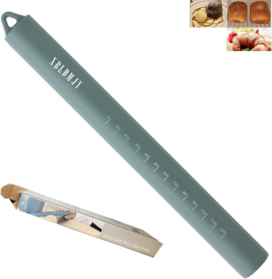 Small stainless Steel Inner Core Silicone Rolling Pin Non-stick Dough Roller (Green)