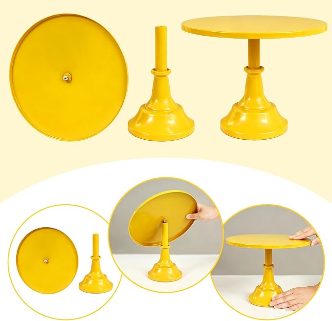3 Pcs Cake Stand Set Metal Round Cake Holder Cupcake Stands 8/10/12 inch Yellow Dessert Display Stands Dessert Table Decorations for Birthday Parties, Baby Shower,Wedding Banquets and Anniversary