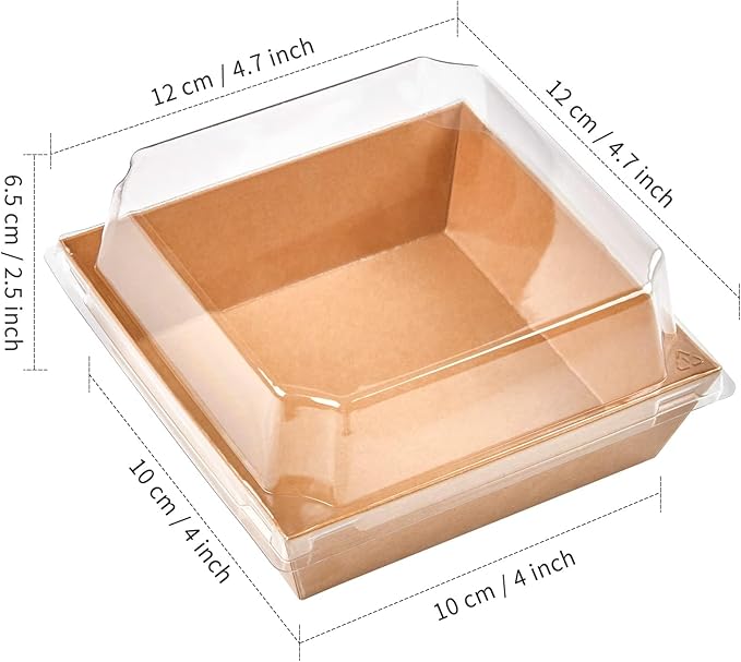 Kucoele Charcuterie Boxes with Clear Lids, 4 Inches100 Pack, Brown | Disposable, Paper, Oil-Proof, Food Containers, For Sandwich, Cupcake, Dessert, Cookie, Chocolate Covered Strawberry