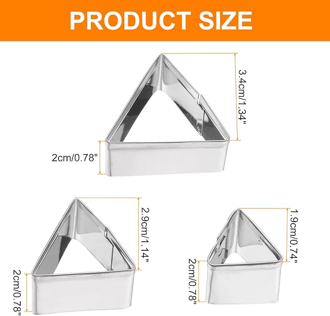 HARFINGTON 3Pcs Triangle Cookie Cutters Set Assorted Sizes Stainless Steel Geometric Frame Holiday Cookie Cutters Biscuit Mould for Pastry Fondant Cake Cookie