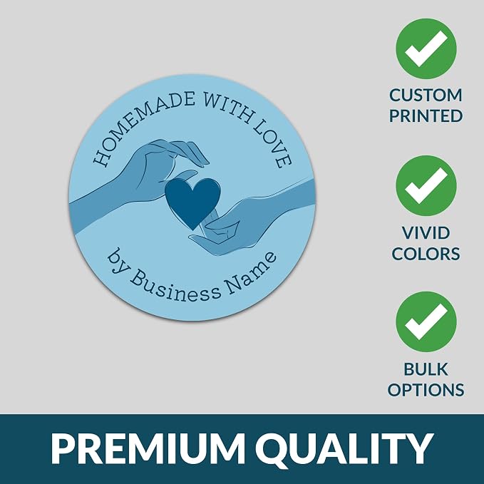Personalized Handmade with Love Stickers – Custom 2" Round Packaging Labels for Small Business Orders, Gifts, Boxes & Envelopes (50–1000 Stickers) (Symmetrical Hands)