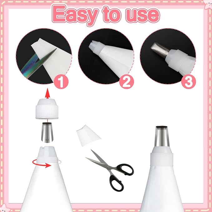 15pcs Reusable Cotton Piping Bags and Tips Set with 7 Stainless Steel Piping Tip, Large Piping Tips and Churro Tip for Cake Cupcake Pastry Decoration and Cream Puff Filling