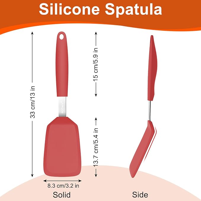 Silicone Spatula, 13 x 3.2 In, 600°F Heat Resistant (Red) | Flexible Turner, BPA Free, Non Scratch for Non Stick Frying Pan, Kitchen Cooking, Flipping, Dishwasher Safe