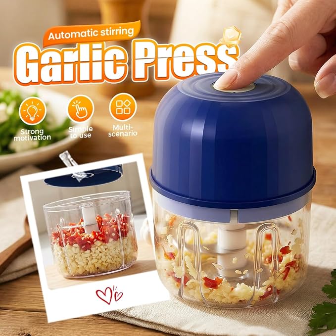 Electric Garlic Chopper, Mini Wireless Rechargeable Veggie Chopper with Stainless Steel Blades, Portable Food Processor for Onion Ginger Chili Meat, 260ml Small Kitchen Gadget (Light Green)