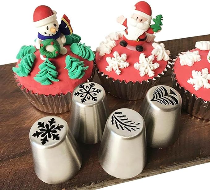 10PCS Christmas Russian Icing Tips Set, Stainless Steel Piping Nozzles for Cake, Cupcake Cookie Decorating – Includes 10 Creative Festive Frosting Tips with Christmas Designs