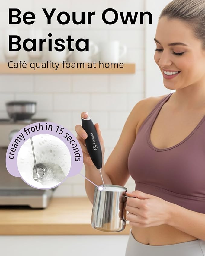 Elementi Milk Frother Handheld - Electric Stirrer and Powerful Protein Powder Mixer Wand, Easy-to-Use Mini Mixer Wand for Quick Delicious Cocktails, Coffee Frother Handheld and Coffee Stirrers (Mocha)