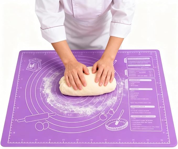 Large Silicone Pastry Mat, Purple, 23.6 x 18.3 inches, Non-Stick Baking and Kneading Mat with Measurements