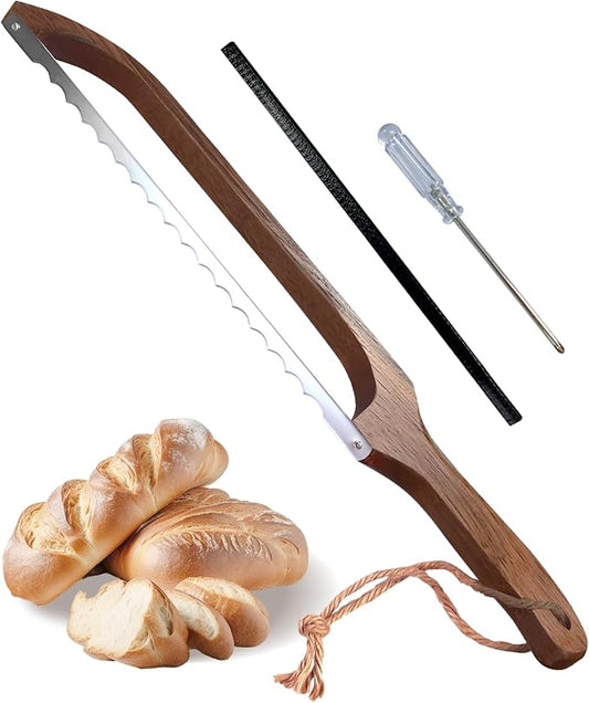 HOTTOR Sourdough Bread Knife for Slicing, Wooden Bread Slicer Bow Saw Cutter for Homemade Easy Cutting,Sourdough Knives Baking Supplies (Dark Brown)