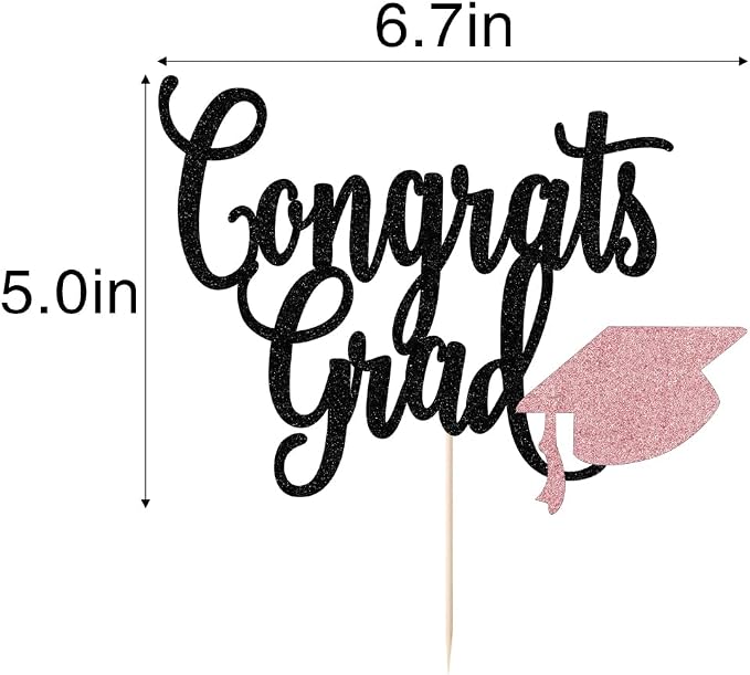 Congrats Grad Cake Topper,2026 Graduation Cake Topper, Congrats Grad Decorations,2026 High School/College/Senior Graduation Party Decorations Supplies. (Congrats Grad Rose gold)