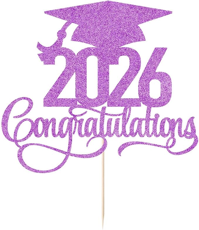 Glitter 2026 Congratulations Graduation Cake Topper,Congrats Grad Cake Decor - 2026 High School/College/Senior Graduation Party Decorations Supplies (2026Congratulations purple)