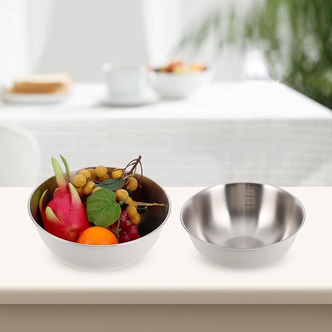 OUNONA 2pcs 19cm 22cm Stainless Steel Nested Mixing Bowls Food-grade Prep Bowls for Washing Vegetables and Salad Serving Kitchen Cookware Set