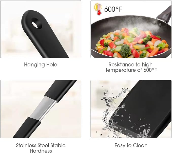Mini Serving Spatula 2pcs set, Silicone Serve Turner Heat-Resistant Cookie Slotted Spatula, For Kitchen Cooking. (Black)