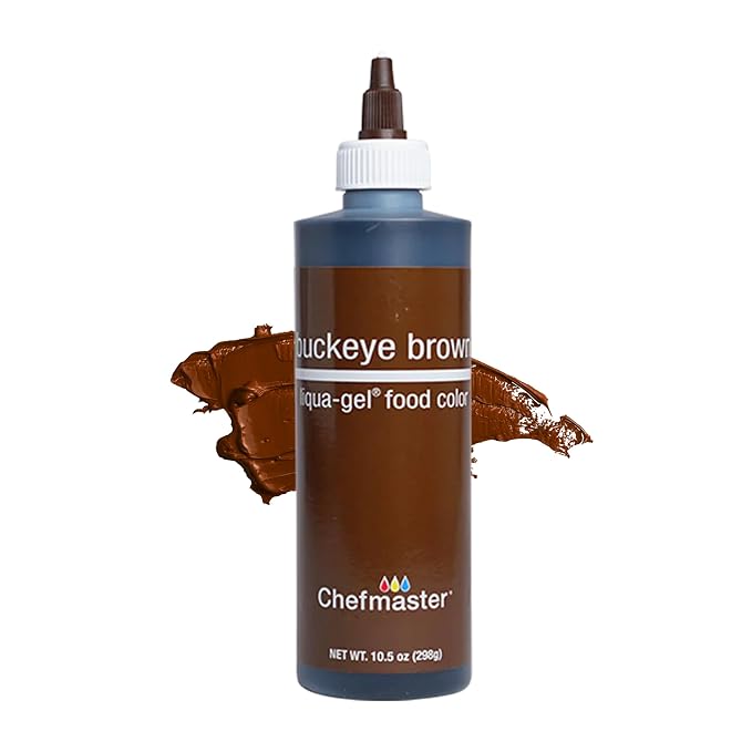 Chefmaster Buckeye Brown Liqua-Gel® Food Coloring | Vibrant Color | Professional-Grade Dye for Icing, Frosting, Fondant | Baking & Decorating | Fade-Resistant | Easy-to-Use | Made in USA | 10.5 oz