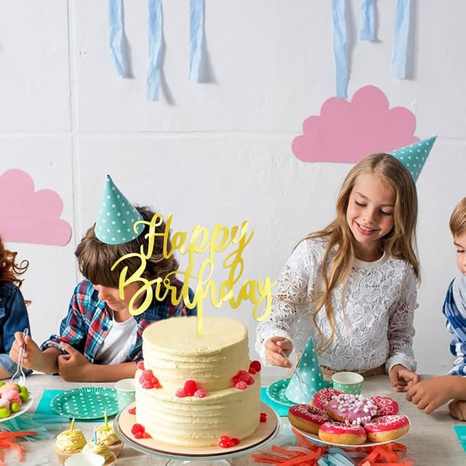 Handmade happy birthday Cake Topper, Happy Birthday Cake Bunting Decor,Birthday Party Decoration Supplies (Acrylic gold)