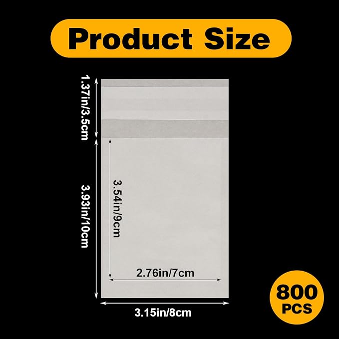 800 Pcs Flat Glassine Self-Adhesive Bags Waxed Paper Cookies Packaging Semi Transparent Cookie Sleeves Treat Bags Small Paper Supplies for Handmade Soaps Packaging Bakery Cookies Candy Party Favor (3.