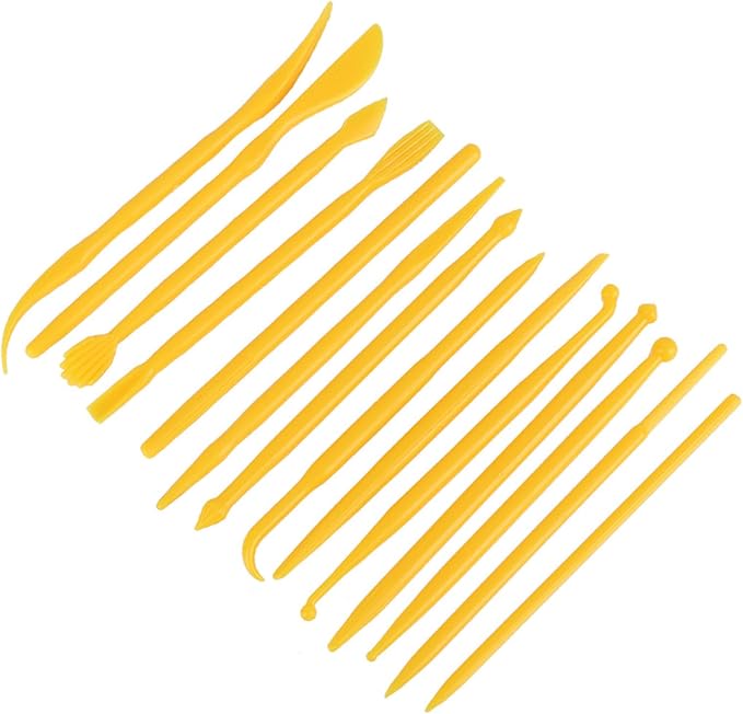 Phefop 14pcs Clay Sculpting Tools Set Polymer Clay Shaping Tool Pottery Carving Kit with Plastic Handle for Soft Fondant Cake (Yellow)