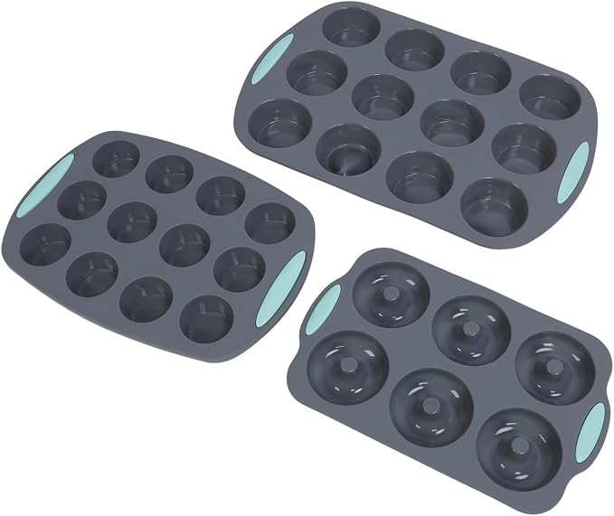 Silicone Muffin Pan, Non Stick Cupcake Pan for Baking Muffins and Donuts, Heat Dishwasher Safe Silicone Baking Tray with Even Heating for Kitchen Oven Use