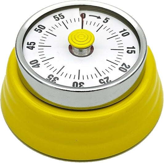 Mechanical Kitchen Timer, Eco-Friendly No Batteries Needed Magnetic 60-Minute Visual Countdown Alarm Clock for Cooking, Study, Games, Office (Yellow)