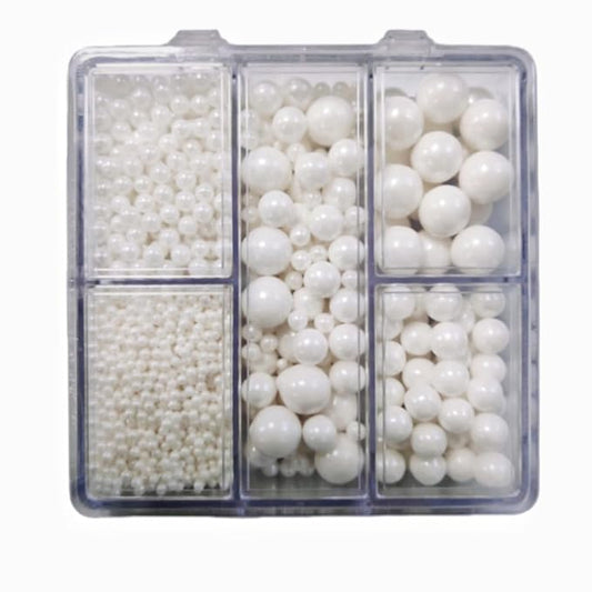 HeDeon&Rles White Pearls Sprinkles for Baking White Sprinkles 90g/3.17oz 4 Size Mix Edible Pearls for Cake Cupcake Pancake Icing Decoration