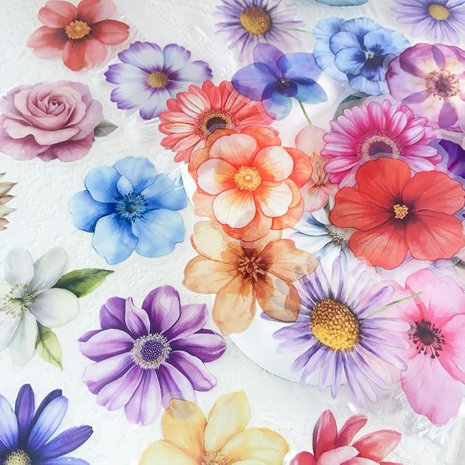 Flower Stickers,100pcs Vintage Flower Aesthetic Stickers Spring Colorful Flower Waterproof Decorative Decals for Journaling Scrapbooking Planners Laptops Favors Supplies
