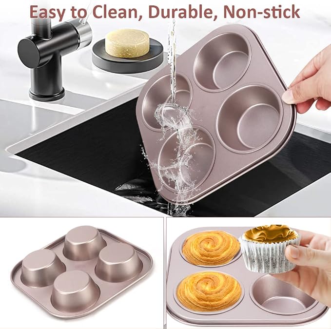 4 Cup Muffin Pan Baking Tray- Non-Stick Cupcake Tin Mold - Carbon Steel Cake Mould For Home, Cafe Bar and Restaurant(champagne)