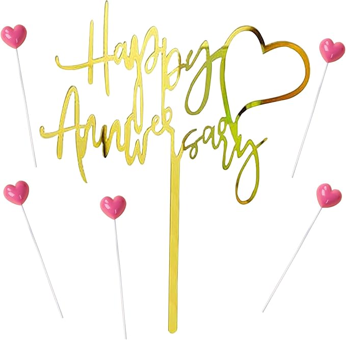Happy Anniversary Cake Topper Happy Anniversary Cake Decorations for Party Decorations (small pink heart)