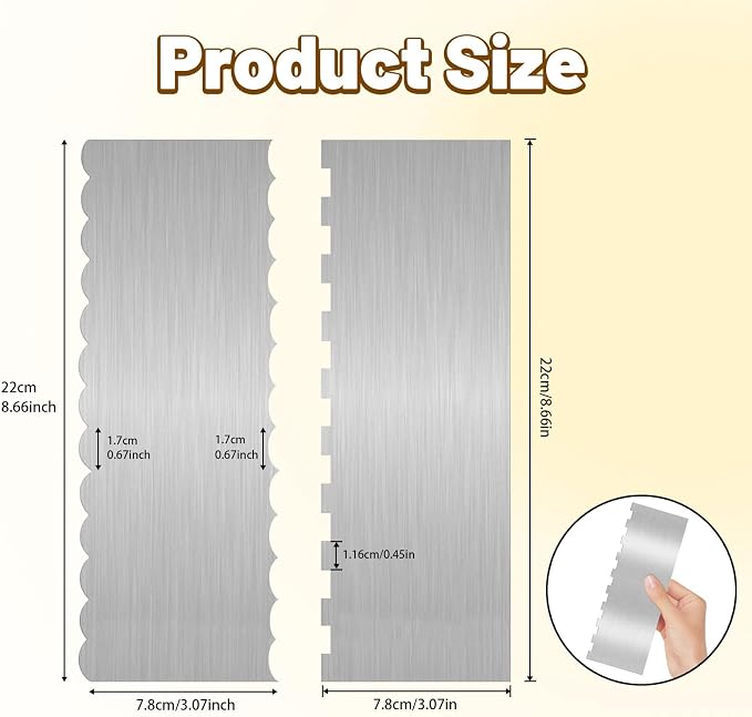2 Pieces 8.7 Inche Stainless Steel Cake Scraper Double Sided Patterned Edge Stripe Edge Smoother Frosting Scraper Cake Decorating Cake Decorating Comb Cake Scraper For Butter Cream Mousse(2, 2)