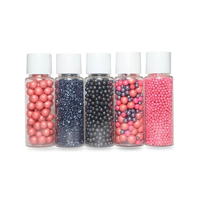 Confect Red Carpet Night Sprinkles Mix Pack of 5 – Red, Black, Pink Dragees & Navy Blue Sparkling Sugar | Edible Cake & Cupcake Decorations for Parties, Baking, and Special Events | Vegan, Gluten-Free, Nut-Free, Soy-Free, Dairy-Free, Palm Oil-Free - 5 Oz