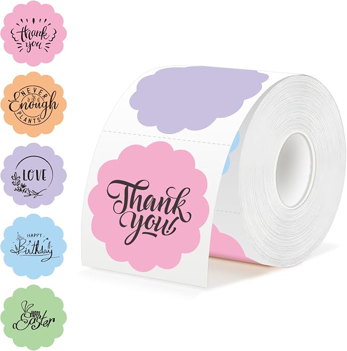 500 Pcs 2" Round Thermal Labels, Scalloped Multi-Colors Blank Circle Sticker for Small Business, Thank You, Logo Design, Waterproof for Direct Thermal Label Printers (Pastel 5 Colors)