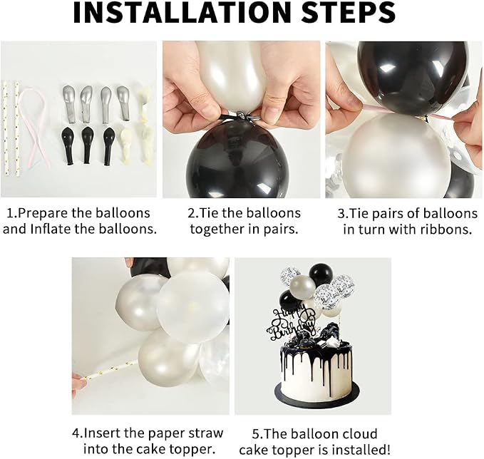 BEISHIDA Happy Birthday Cupcake Toppers - Silver Black Mini Balloon Cloud Birthday Cake Decorations for Boys Men Party Decorations(The product is for ages 18 and up only)