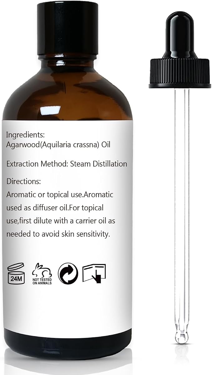 GM Gumili Agarwood Essential Oil 3.38oz/100ml, Pure Qud Oil for Relaxation, Meditation, SPA, Aromatherapy Diffuser