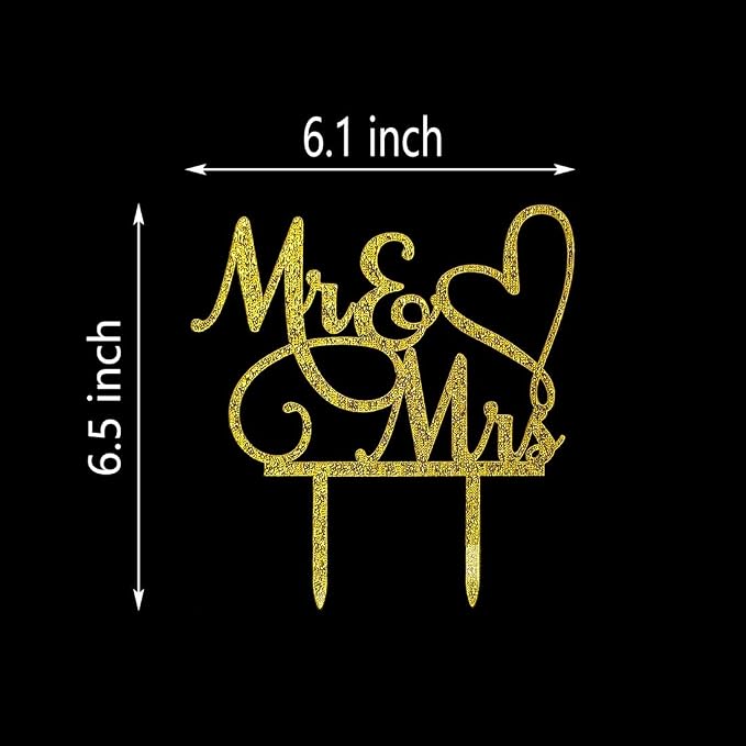 Mr and Mrs Cake Topper, Bride and Groom Sign Wedding / Engagement Cake Toppers Decoration, Gold Glitter Acrylic