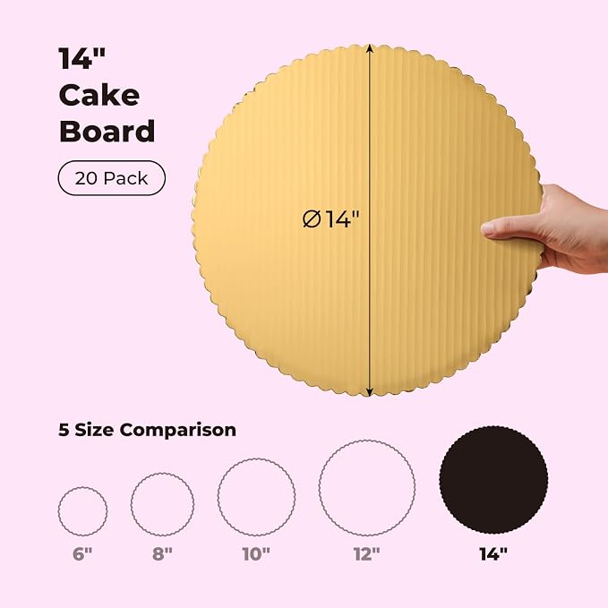 Fit Meal Prep 20 Pack Gold Cake Circles, 14 Inch Round Pizza Circles, Greaseproof Cardboard Cake Rounds for Desserts and Pastries, DIY Birthday