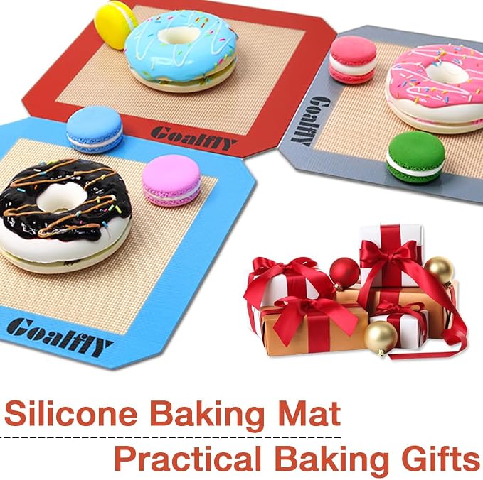 8 Inch Square Silicone Baking Mat, Set of 3 Silicone Cooking Mat for 8 Inch Cake Pan, Nonstick Silicone Mat for Baking, Silicone Mat for Baking Sheet (Red, Blue, Grey)