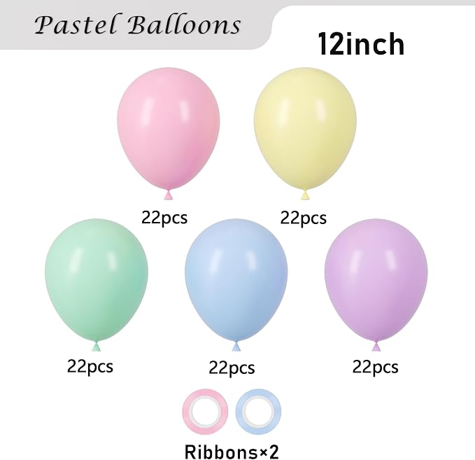 Voircoloria 110pcs Pastel Balloons 12inch Macaron Latex Party Balloons for Graduation, Easter, Wedding, Birthday, Bridal Shower, Rainbow Party, Baby Shower, Anniversary Party Decorations