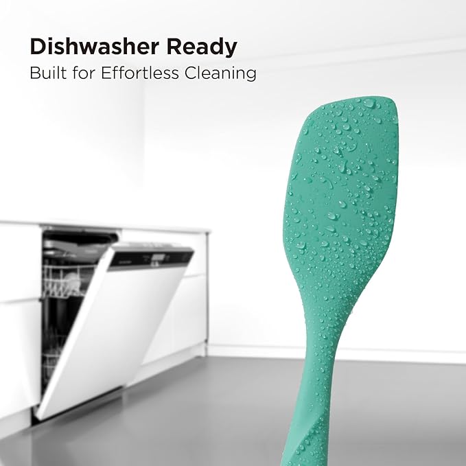 Kitchen Mama WaltzGrip Platinum Silicone Scraping Spatula, Teal | Heat Resistant, Seamless, Non Stick, Flexible Bowl Scraper, For Mixing, Baking, Stirring