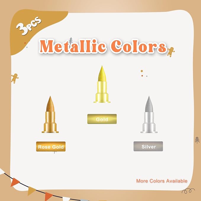 Edible Metallic Markers, 3Pcs Food Shimmering Color Pens With Dual Tips For Cookie/Cake/Cupcake/Fondant/Baking Decorating By Preatoc (GOLD, SILVER, ROSE GOLD, SET OF 3)